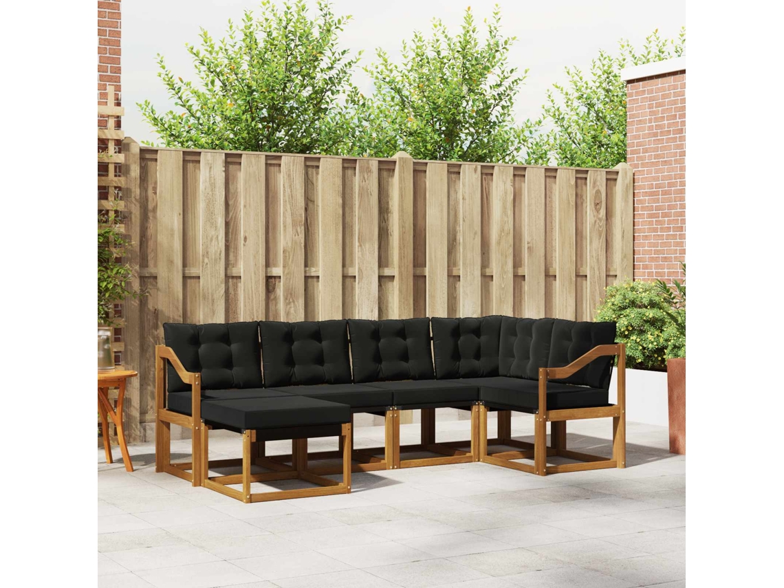 Vidaxl Conjunto De Sofás Para Exterior 6 Pcs Natural E Preto