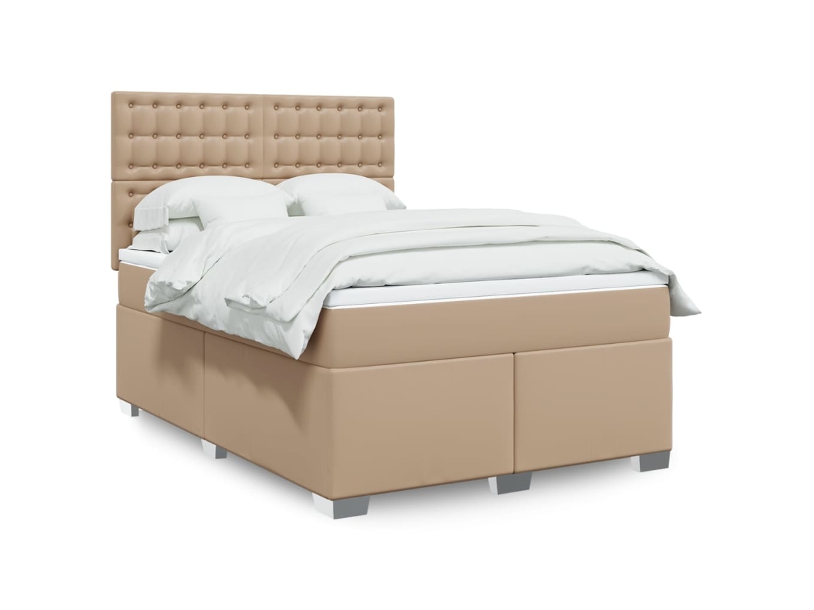 Vidaxl Cama Com Molas/colchão 140x200 Cm Couro Artificial Cappuccino