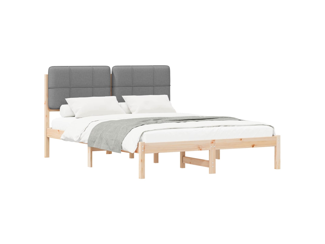 Estrutura de Cama com Cabeceira Estofada em Cinzento Claro MAISON EXCLUSIVE