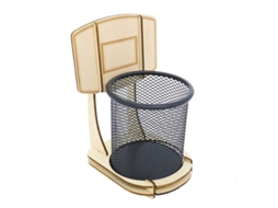 Porta-lápis criativo 2026rebe, organizador de mesa de madeira com design de cesta de basquete.