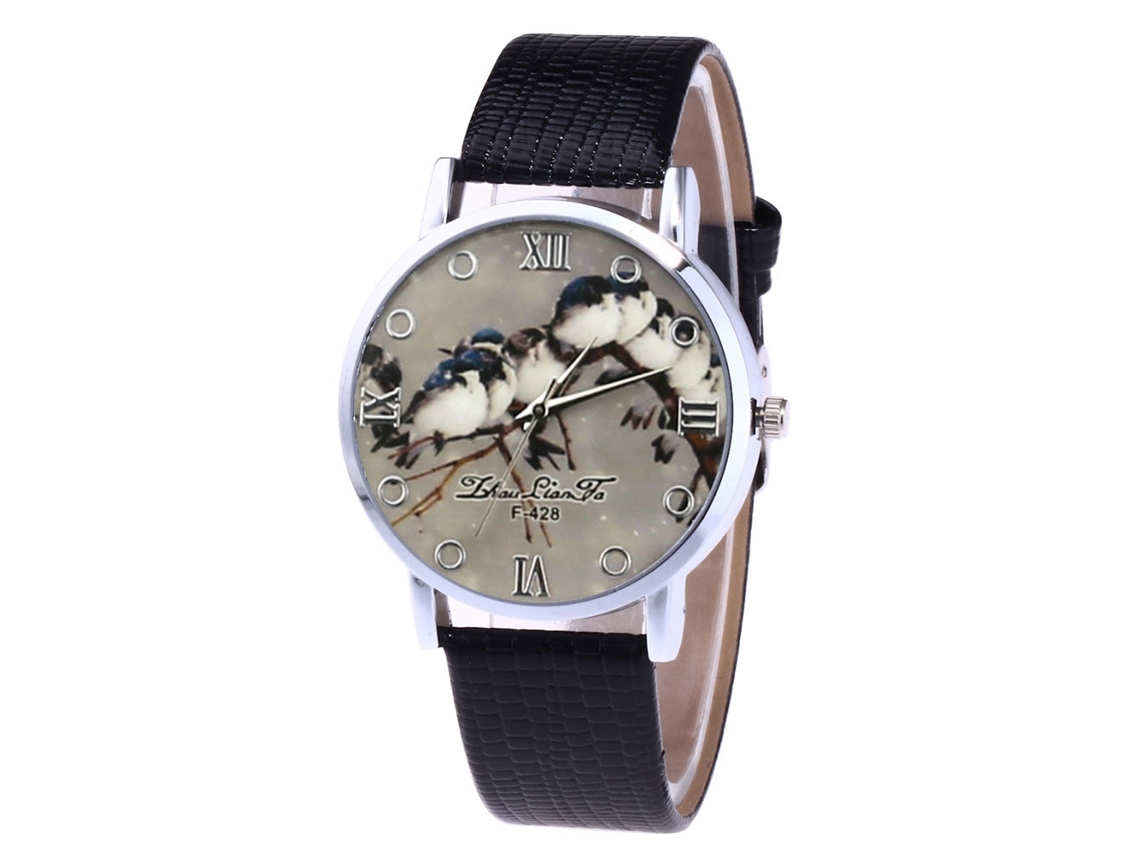 Relógio de quartzo unissex Zhoulianfa com pulseira de couro PU e mostrador preto personalizado.