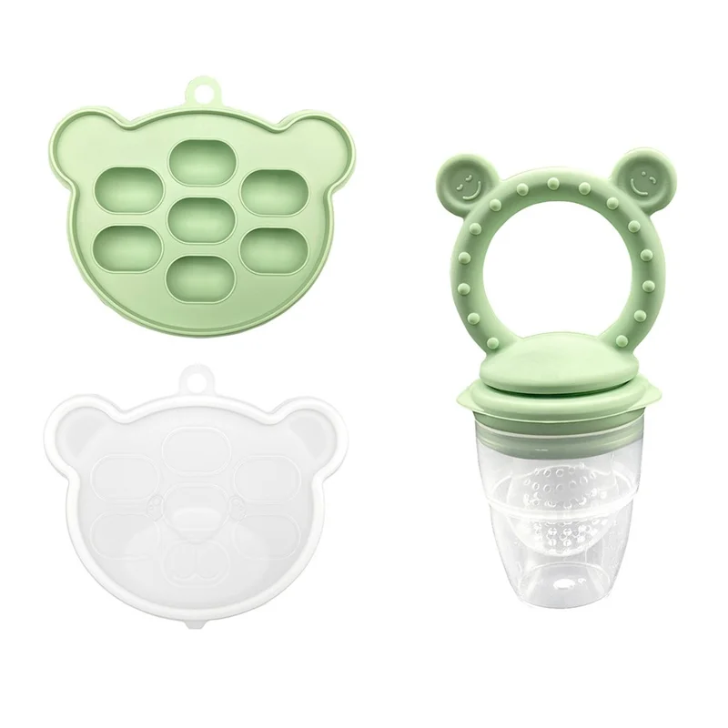Mordedor Bebé Alimentador CHRUI 6+ Meses 2 em 1 Alivio Gengivas Molde Gelo (smile Verde)
