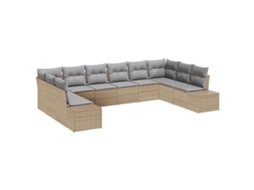 Conjunto 10 Conjunto De Sofá De Jardim Vidaxl Bege Vime Pe (344 X 209 X 69 Cm)