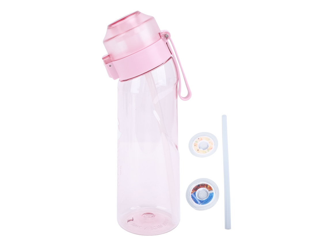 Garrafa de Água Aromática 650ml Com Canudo Aneis Para Caminhada, Piquenique E Viagens Rosa