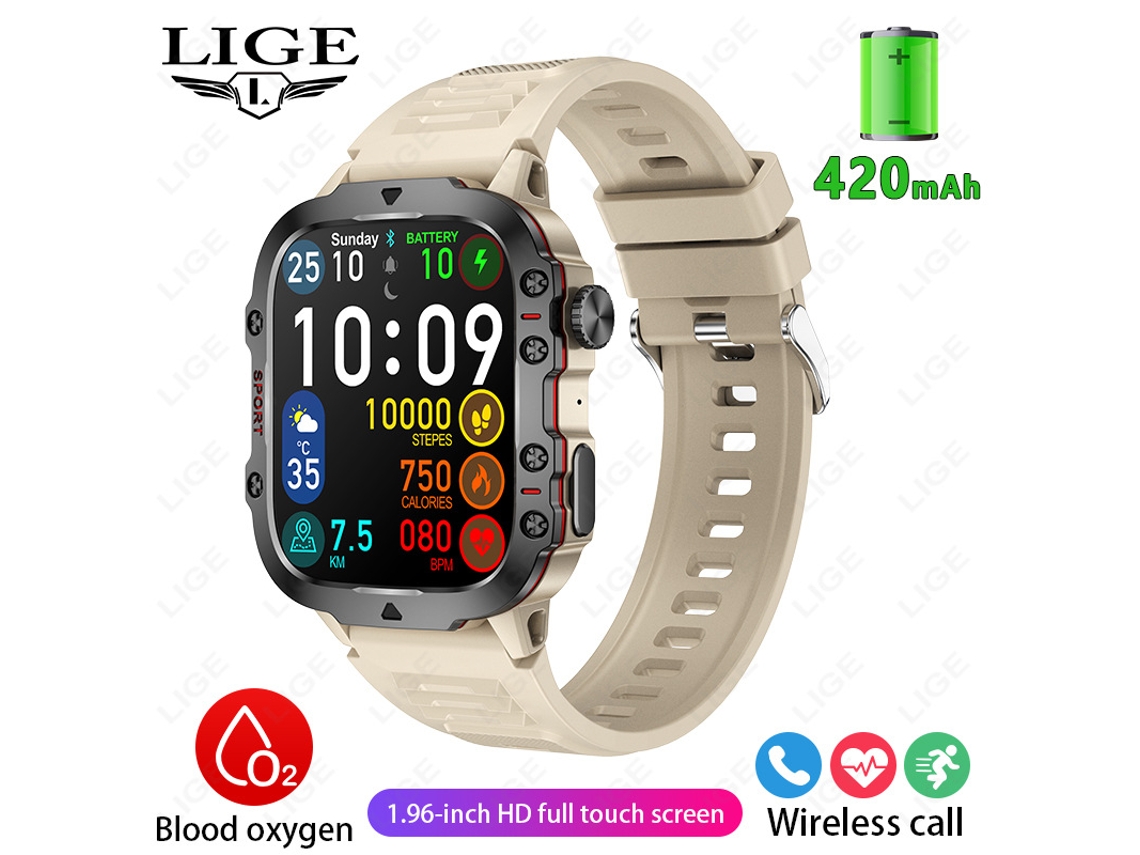 Smartwatch Bege, Multifuncional, À Prova D'água, Com Chamadas Bluetooth.