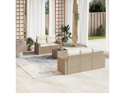 Vidaxl 6 Pcs Conjunto De Sofás P/ Jardim Com Almofadões Vime Pe Bege
