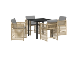 Conjunto 5 De Jantar De Jardim De Vidaxl Com Almofadas Bege Rattan Poliéster