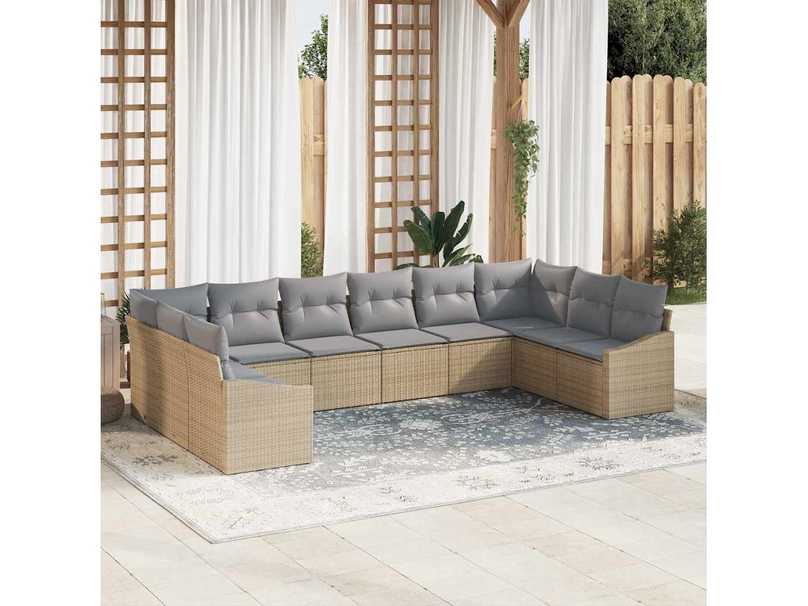 Vidaxl Conjunto De Sofá De Jardim 10 Pcs Bege E Cinza Claro Vime Pe