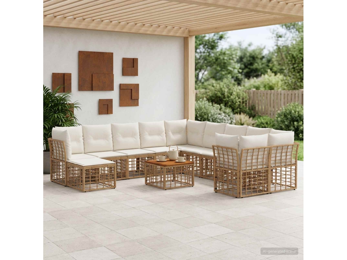 Vidaxl Conjunto De Sofás Para Exterior 12 Pcs Natural E Branco Creme