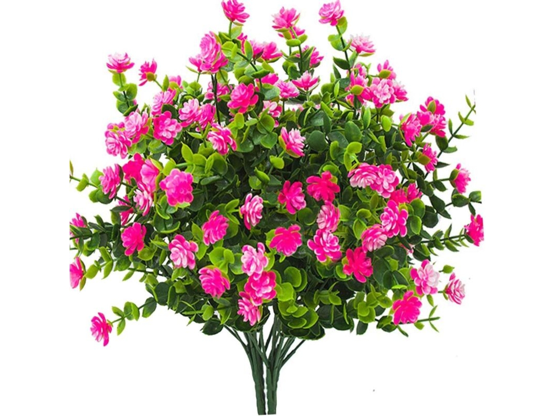 Kit com 4 Ramos de Eucalipto Artificial Resistente a Raios Uv para Decoração de Interiores e Exteriores, na Cor Rosa. AQUAFORGE