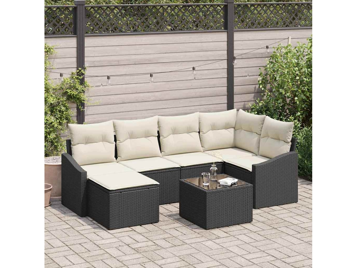 Vidaxl Conjunto De Jantar Para Jardim 7 Unid. Marrom E Creme