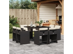 Vidaxl 9 Pcs Conjunto De Jantar P/ Jardim C/ Almofadões Vime Pe Preto