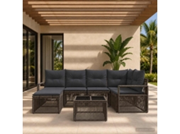 Vidaxl Conjunto De Sofá De Jardim 7 Unid. Cinzento Vime Pe