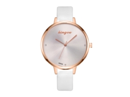 Relógio de Pulso Feminino de Quartzo com Pulseira de Couro Pu Estilo Leisure Branco