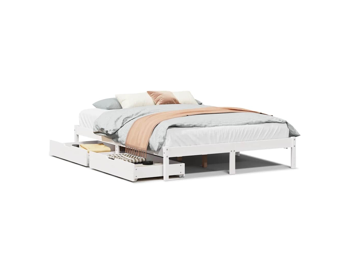 Bed Frame, Bed Frames Vidaxl Branco Madeira De Pinho (140 X 200 Cm)