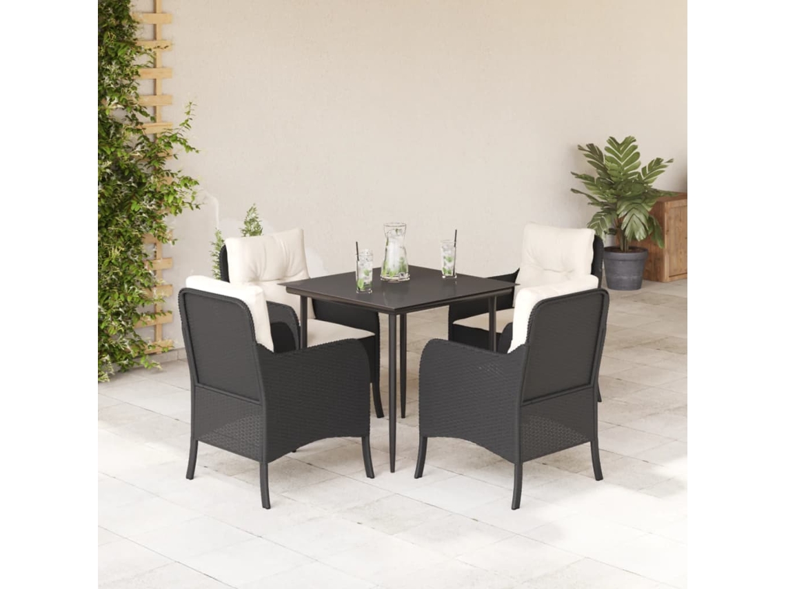Vidaxl 5 Pcs Conjunto de Jantar P/ Jardim C/ Almofadões Vime Pe Preto