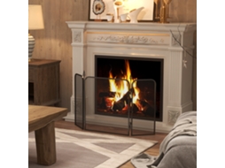 Salvachispas Para Chimenea De 3 Paneles Pantalla Para Chimenea Plegable De Metal 96x1,3x56 Cm Negro