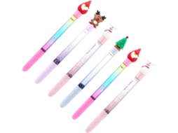 Conjunto De 6 Canetas Gel Natalinas Com Desenhos Fofos Animados, Tinta