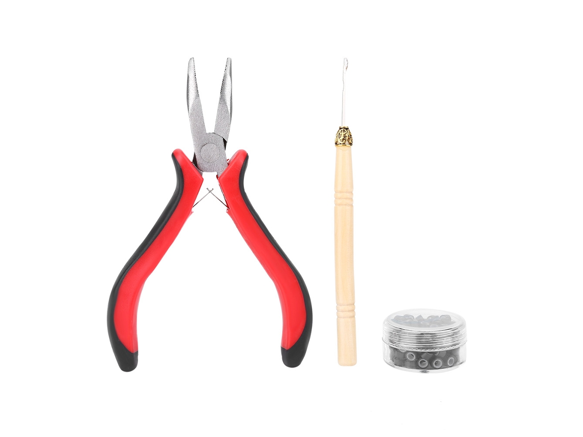Conjunto De Ferramentas Para Extensão De Cabelo: Alicate + Gancho De Puxar + 100 Pérolas Micro Praticas Para Beleza Capilar