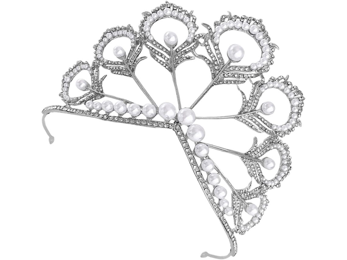 Coroa De Casamento Elegante Em Liga De Prata Ciieeo, Leve E Com Formato De Pena.