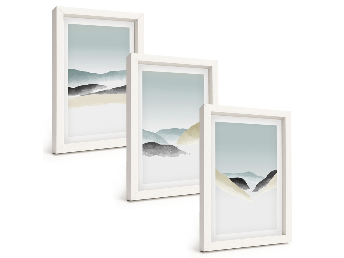 Galeria De Pinturas Murais Montanhas Minimalistas Em Tons Pastel Moldura Branca Fotos Para O Escritório Espelharte (3 Peças 20x30 Cm)