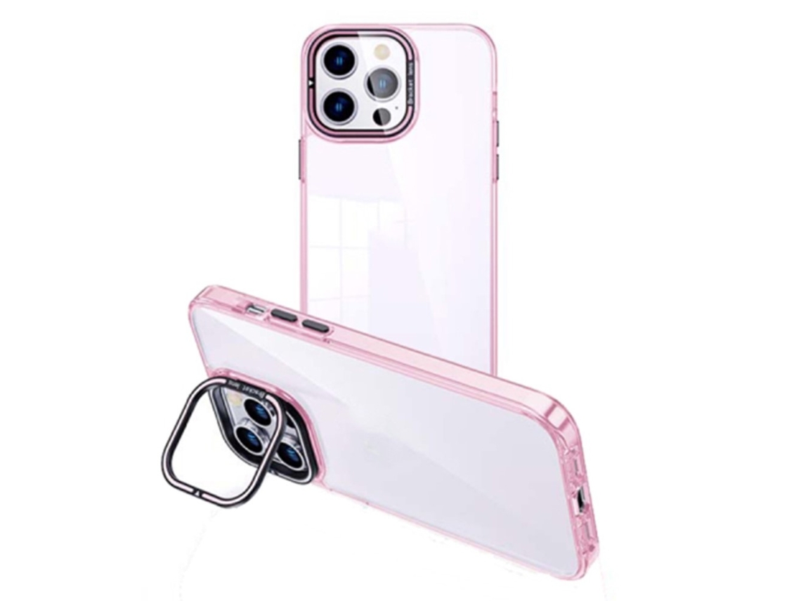 Suporte Casa Galvanizado Para Iphone 15 Pro Pele Sintética Rosa