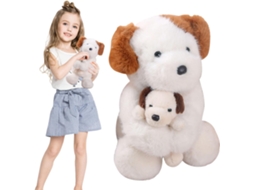 Cachorrinho Pelúcia – Decorativo 30 Cm Abraçando Um Filhote Para