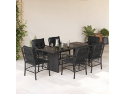 Vidaxl 7 Pcs Conjunto de Jantar P/ Jardim C/ Almofadões Vime Pe Preto