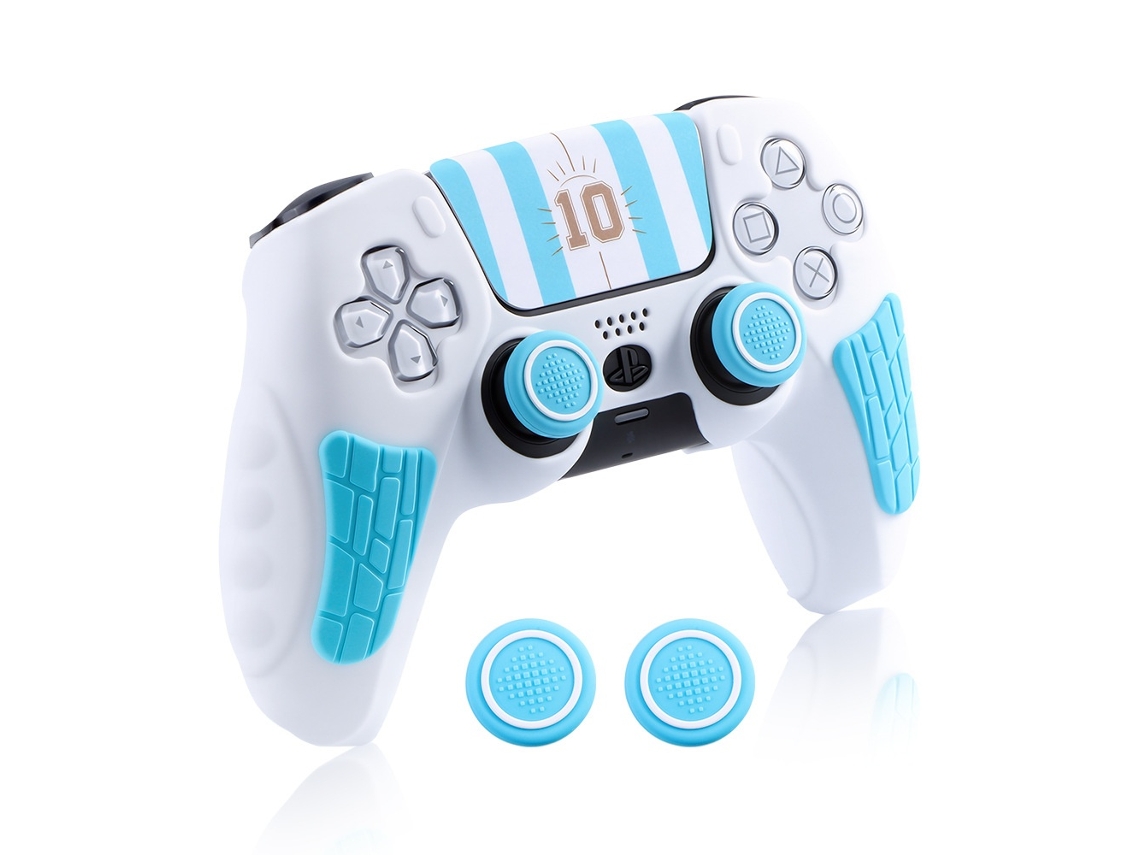 Elysve Capa Comando Ps5 Silicone Antiderrapante 2 Grips White Blue
