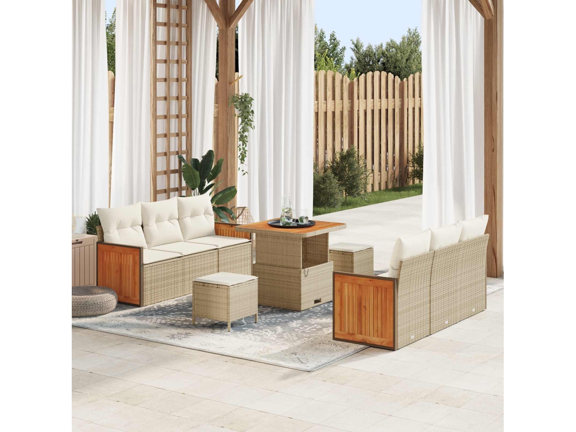 Vidaxl Conjunto De Sofá De Jardim Com Almofada 9 Pcs Bege E Creme