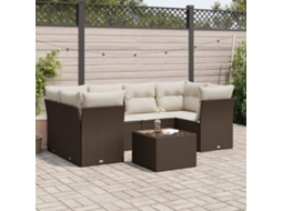 Vidaxl 7 Pcs Conjunto De Sofás Jardim C/ Almofadões Vime Pe Castanho