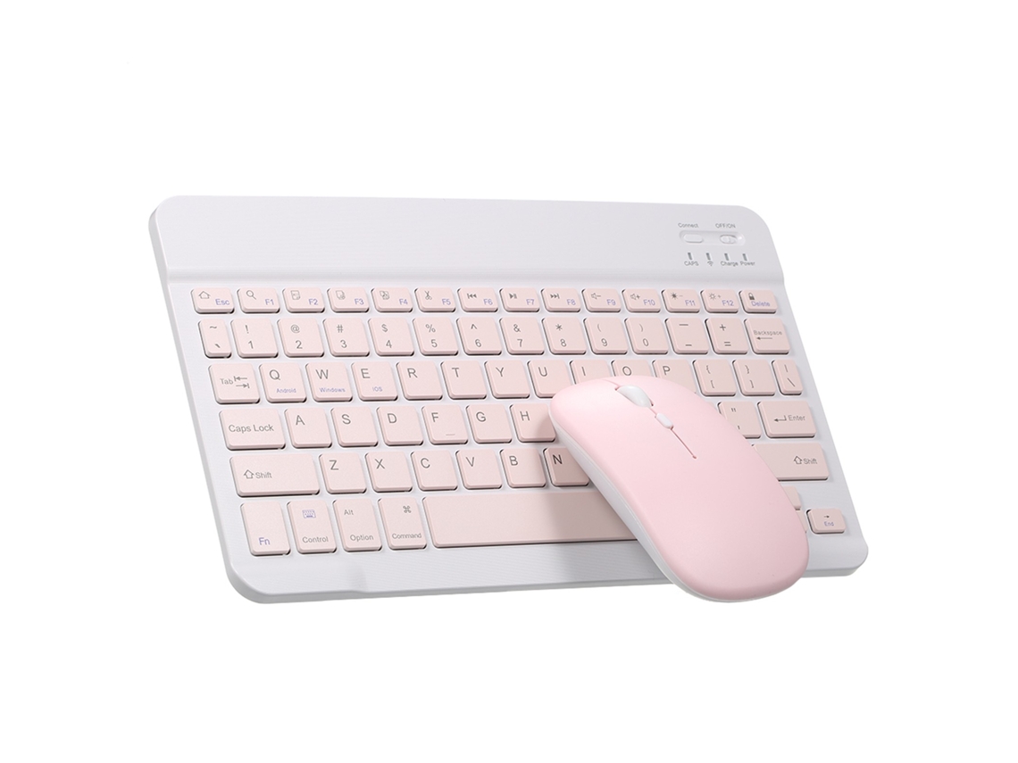 Teclado E Mouse Portátil Bt De 10 Polegadas Combo 78 Teclas Recarregável Velocidade De 3 Marchas Rosa