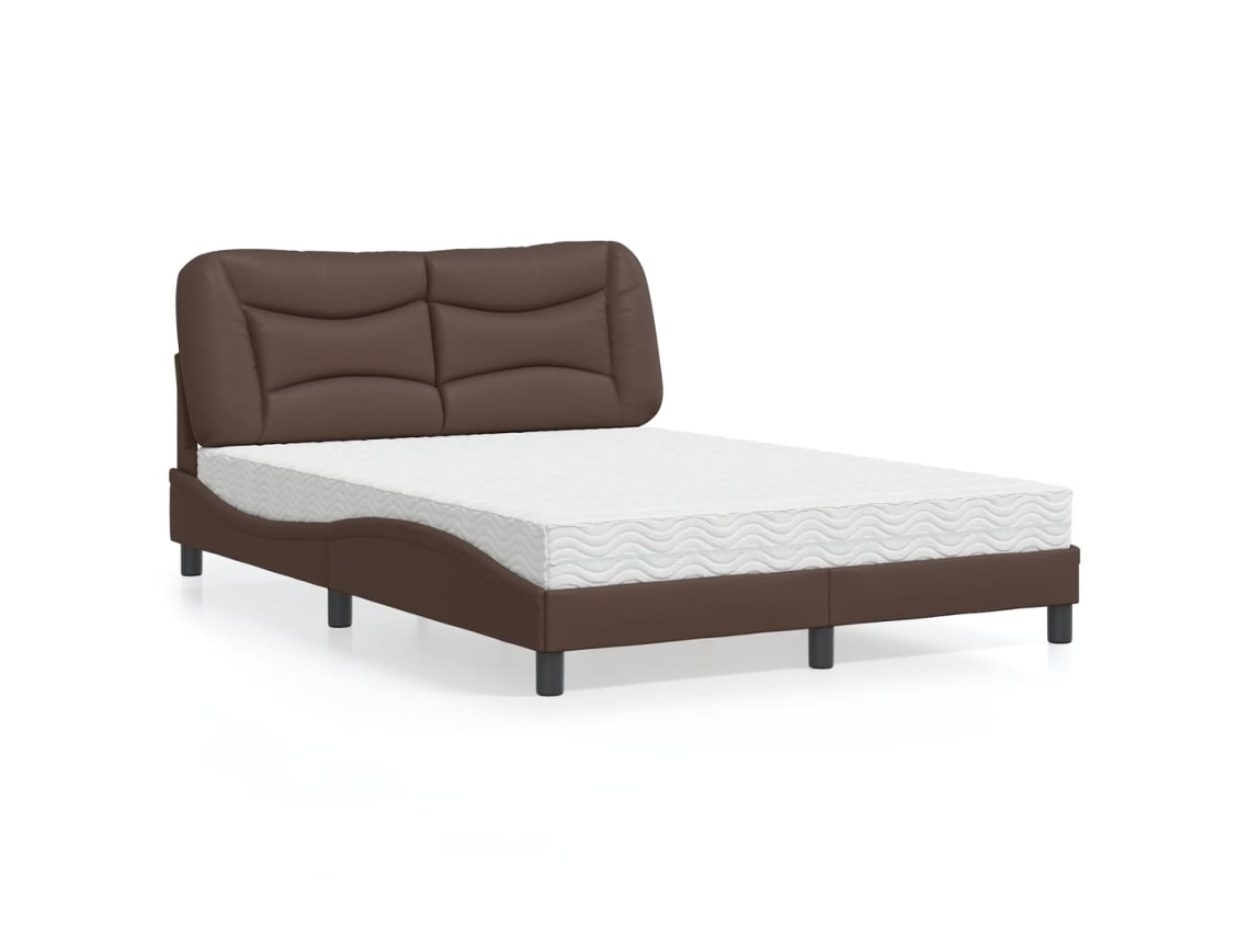 Vidaxl Cama Com Colchão Hvar 140x190 Cm Couro Artificial Castanho