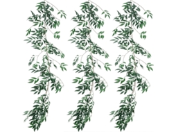 Conjunto de 5 Ramos Artificiais Salgueiro Feitos Rattan, Planta de Salgueiro Artificial Verde para Pendurar BRILVIBERA