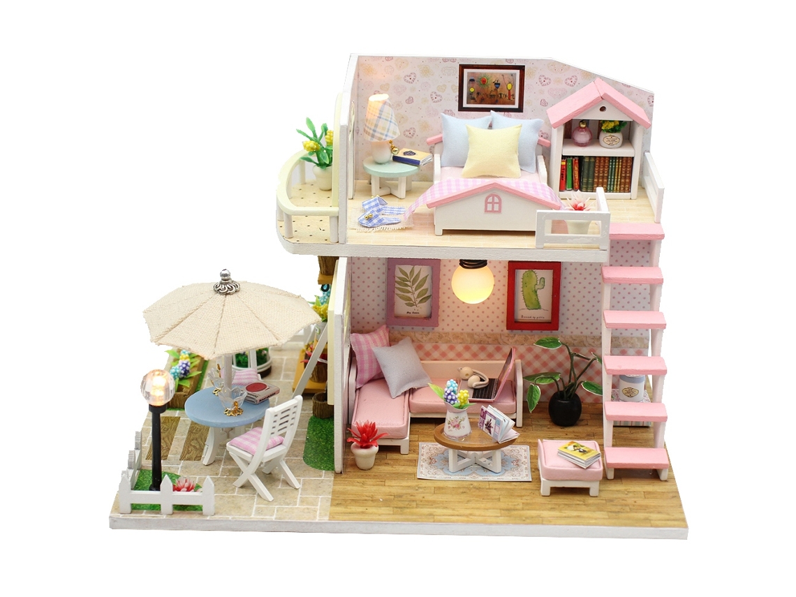 Casa De Bonecas De Madeira Miniatura Diy 3d Artesanal Para Crianças Presente De Aniversário