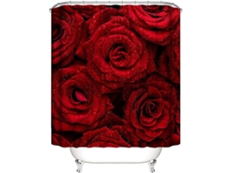 Cortina De Baño De Rosa Roja Impermeable Con 12 Ganchos Tela Gotas De Lluvia 72x72 Pulgadas