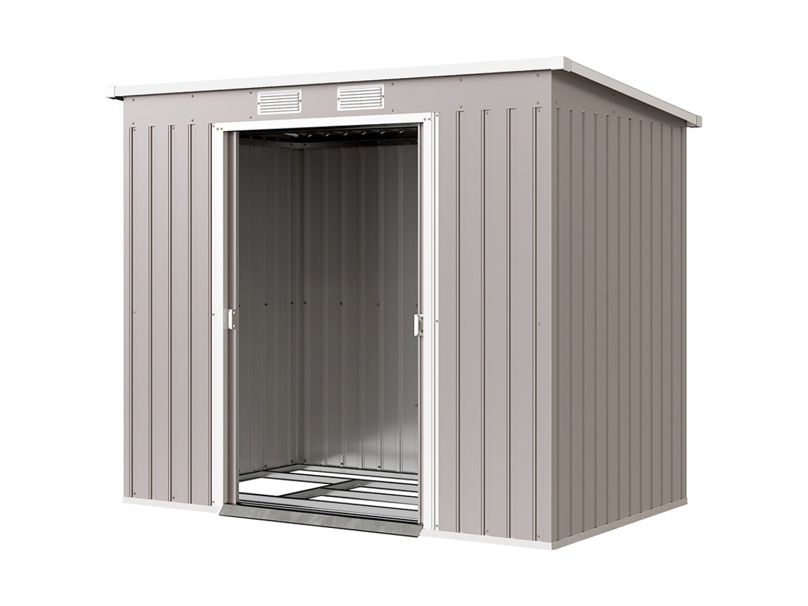 Abrigo Jardim 213x130x172 Cm Aço Galvanizado Porta Corredeira Armazenamento Cinza Claro