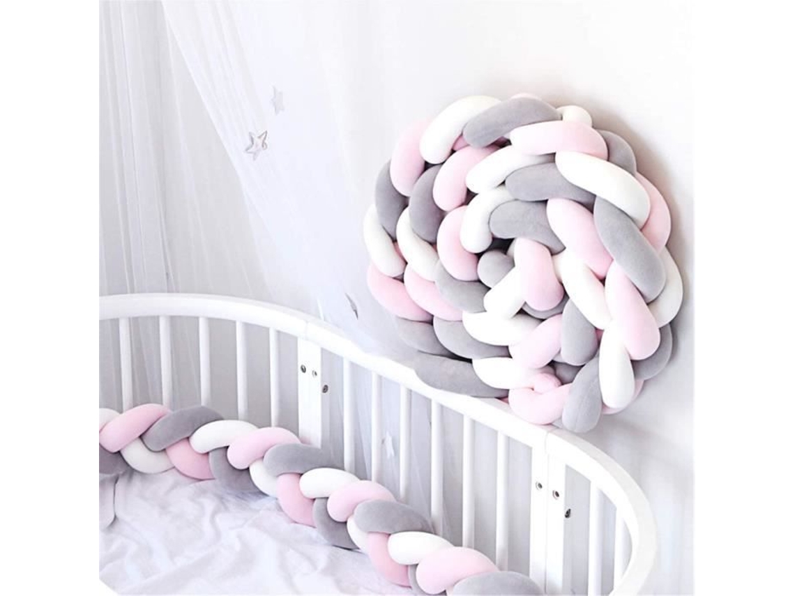 2m berço de bebê pára-choques cobra trançado pára-choques de veludo berço para recém-nascidos (cinza branco rosa) S/MARCA