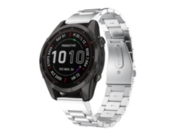 Bracelete Para Garmin Fenix 8 / 7s / 6s / 5s (20mm) - Metal - Liberação Rápida - Três Contas Prata