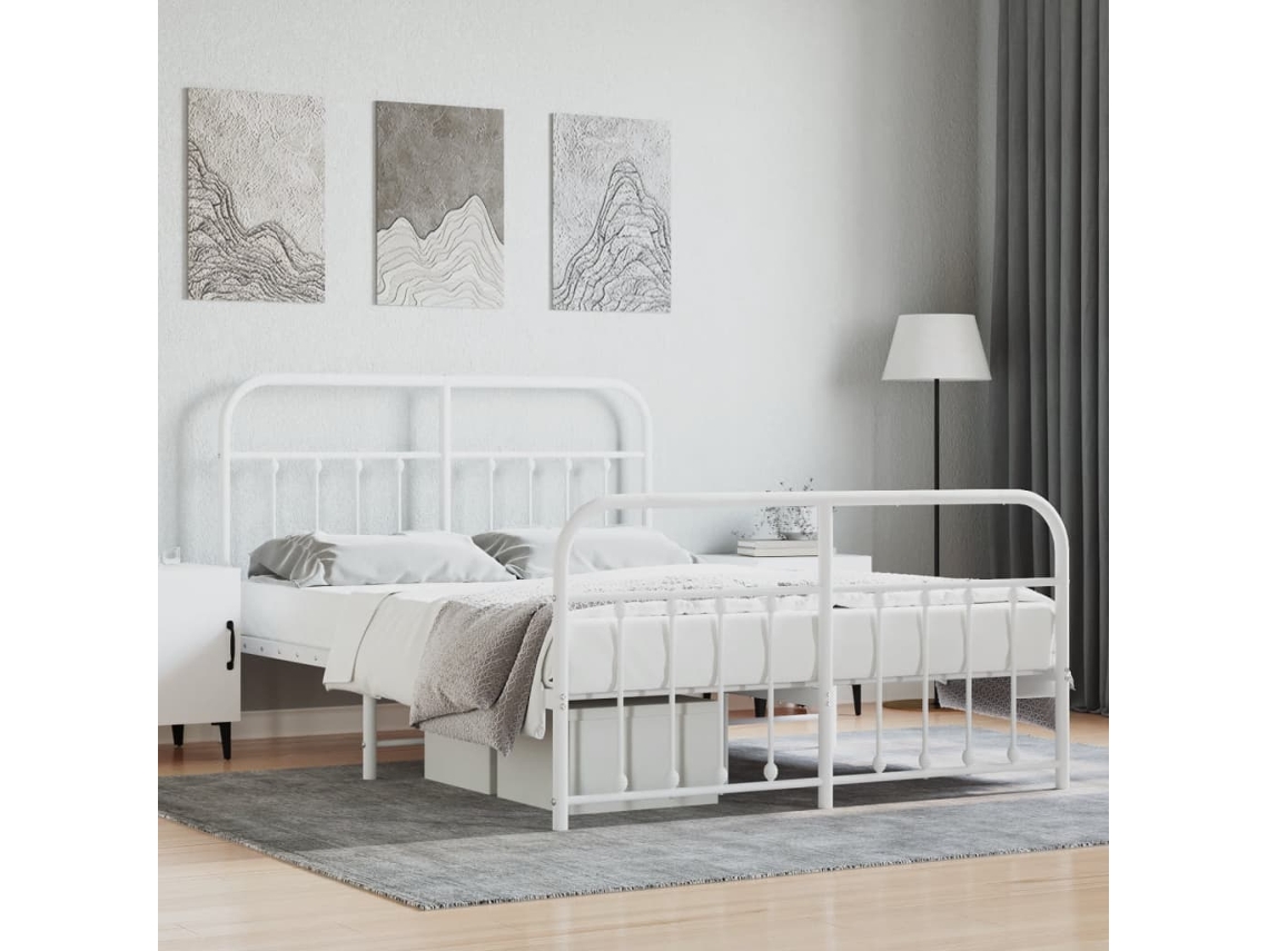 Estrutura De Cama Com Cabeceira E Pés 140x190 Cm Metal Branco