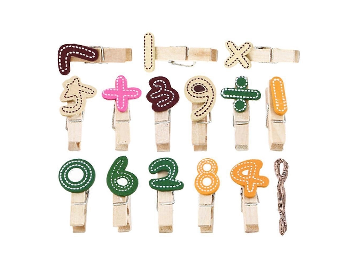 Clips de Madeira Multifuncionais Numerados com Desenhos Animados para Decoração, Cores Sortidas, Madeira Resistente, 1 Conjunto BRILVIBERA