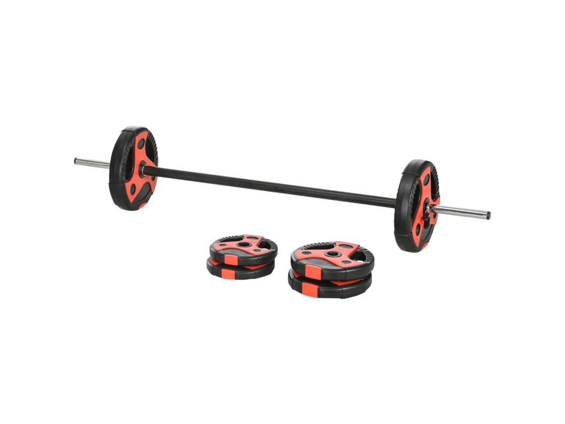 Conjunto De Barra 20 Kg, Cor Preto E Vermelho, Com Antiderrapante