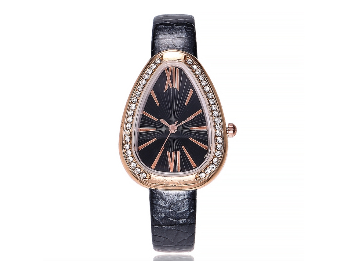 Relógio Feminino Vansvar de Couro Pu com Pedras Strass e Mostrador Personalizado
