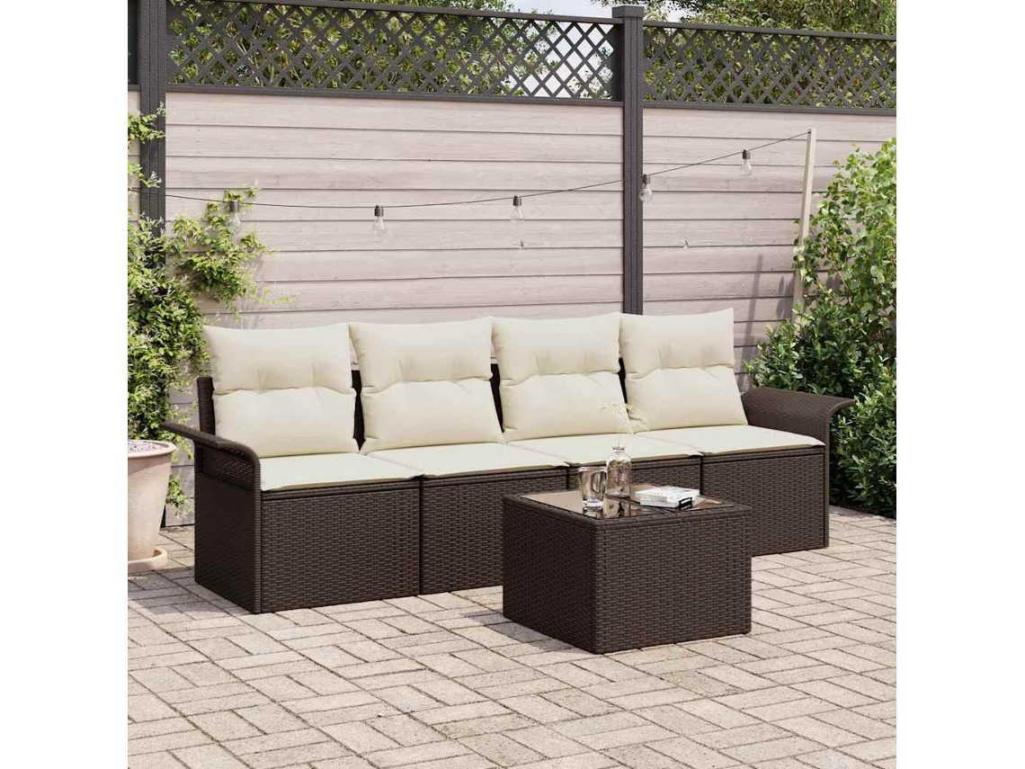 Vidaxl Conjunto De Sofás 5 Unid. Castanho Vime Pe