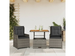 Vidaxl 3 Pcs Conjunto Bistrô Com Almofadões Vime Pe Cinza
