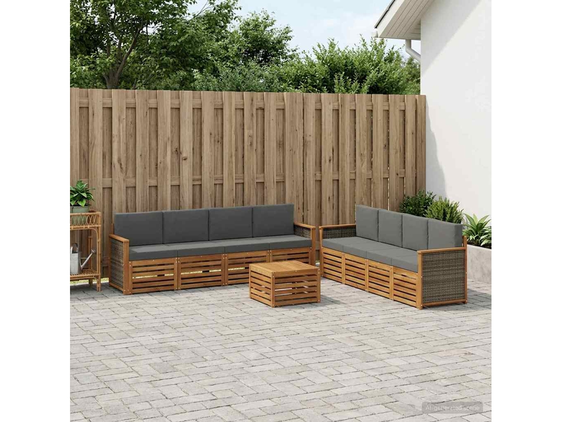 Vidaxl Conjunto De Sofás Para Exterior 9 Unid. Natural E Antracite
