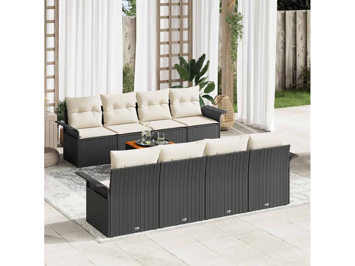 Vidaxl Conjunto de Sofá de Jardim com Almofada 9 Pcs Preto Vime Pe
