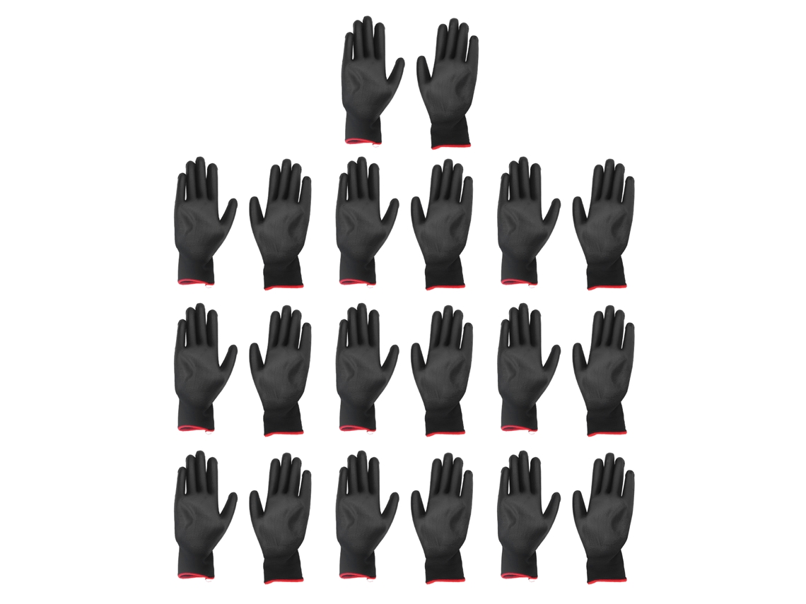 10 Pares Luvas de Trabalho de Segurança PU Revestido Antiestático Nylon Preto com Borda Vermelha 7 S/MARCA