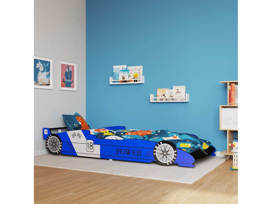 Vidaxl Cama Carro De Corrida Para Crianças 90x200 Cm Azul
