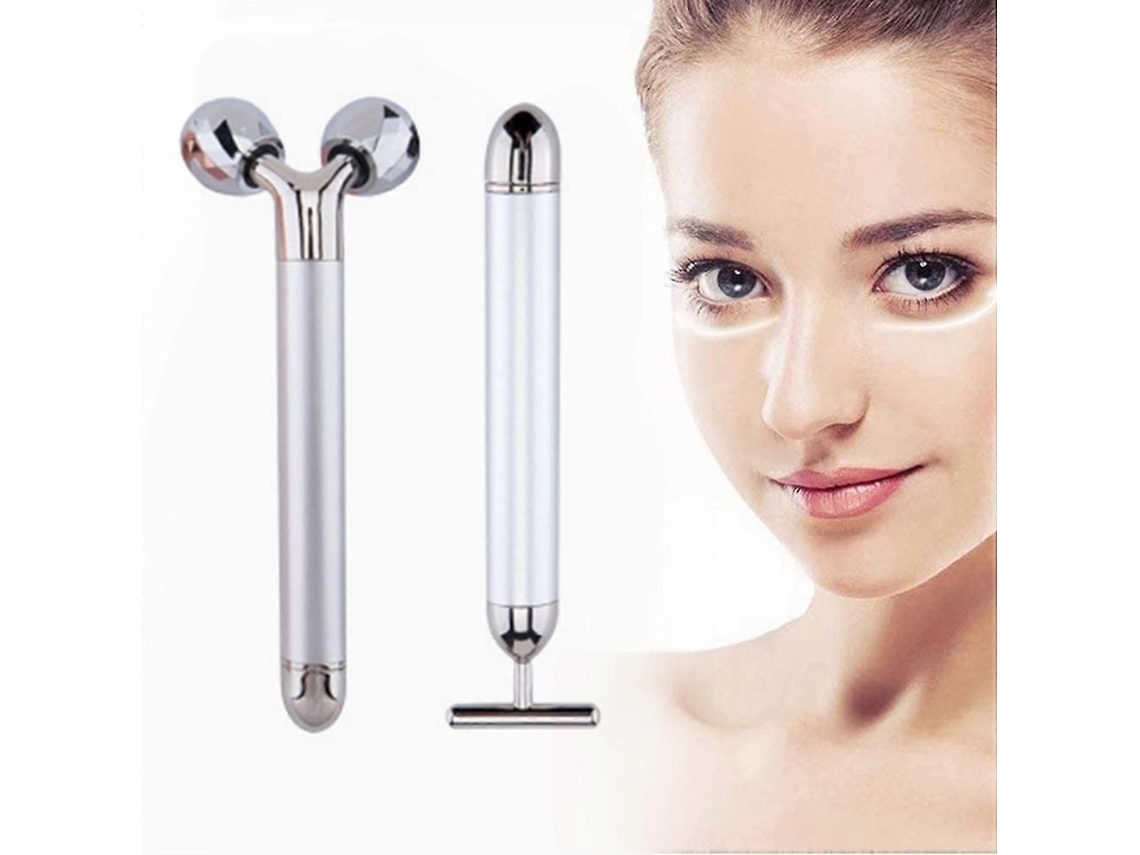 Massageador Facial 2 em 1 com Rolo Elétrico de Pulso Dourado e 3d GOKOCO